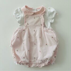 Janie and Jack Baby Girl 3-6 Months Pink Ruffle Romper Set Floral Spring Summer